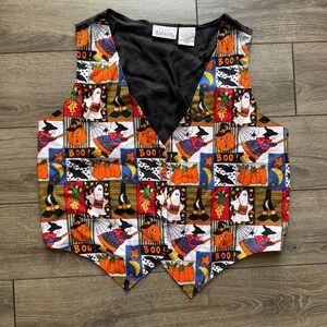 Y2k 90s vintage Basic Editions Halloween Vest Mens Large Pumpkin Ghost Witch